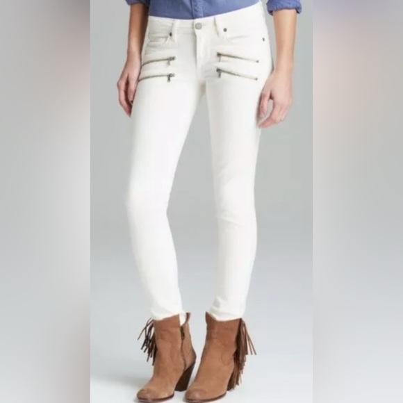 Paige EDGEMONT Zippered Pockets Ultra Skinny Low Rise White Jeans Size 30-EUC - Picture 1 of 7
